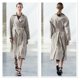 Zara Oversized Double-Breasted Belted Trench Coat Sz:M Taupe Gray